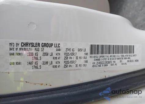 2013 Dodge Grand Caravan Sxt из США, поврежденный, VIN 2C4RDGCG1DR538876